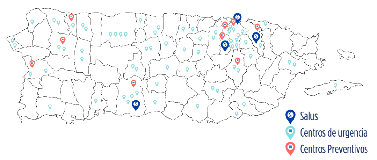 Mapa de Salus, Centros de urgencia y Centros Preventivos