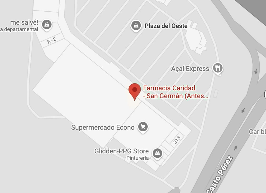 Imagen del mapa mostrando la ubicacion de Farmacia Caridad en San Germán